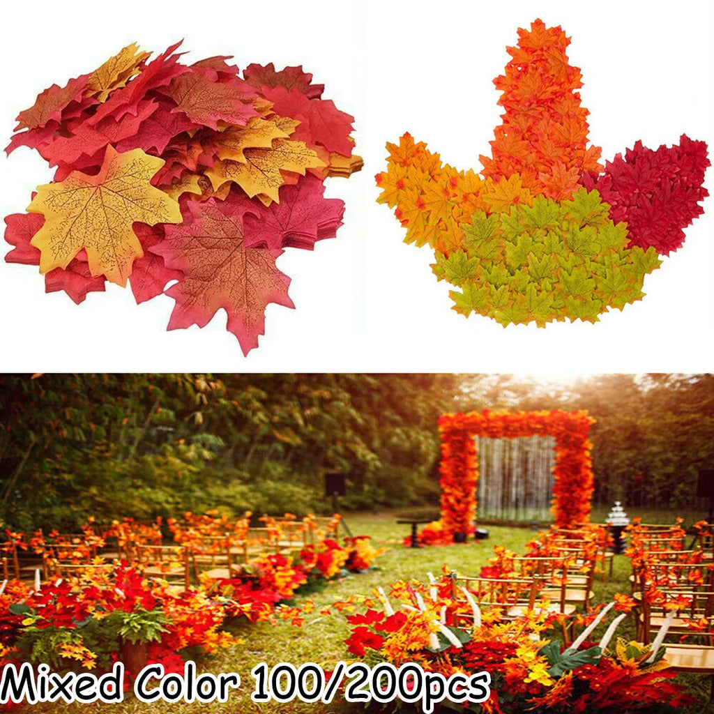 100 200Pcs Artificial Silk Maple Leaf Autumn Fake Leaves Garland Thanksgiving