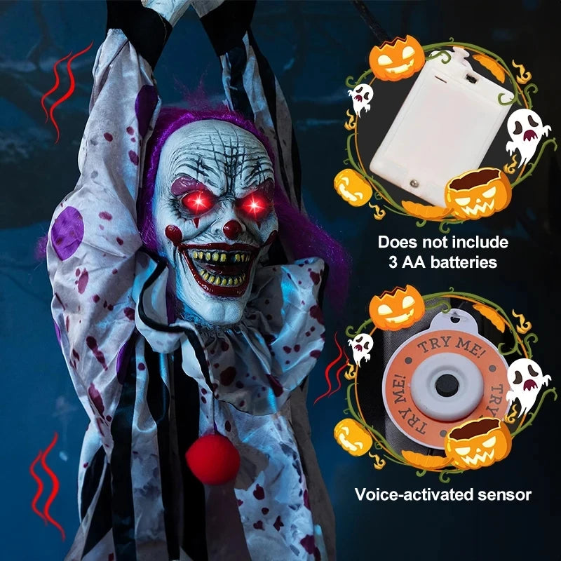 Halloween Animatronics Decoration Hanging Clown Nurse Voice Control Electric