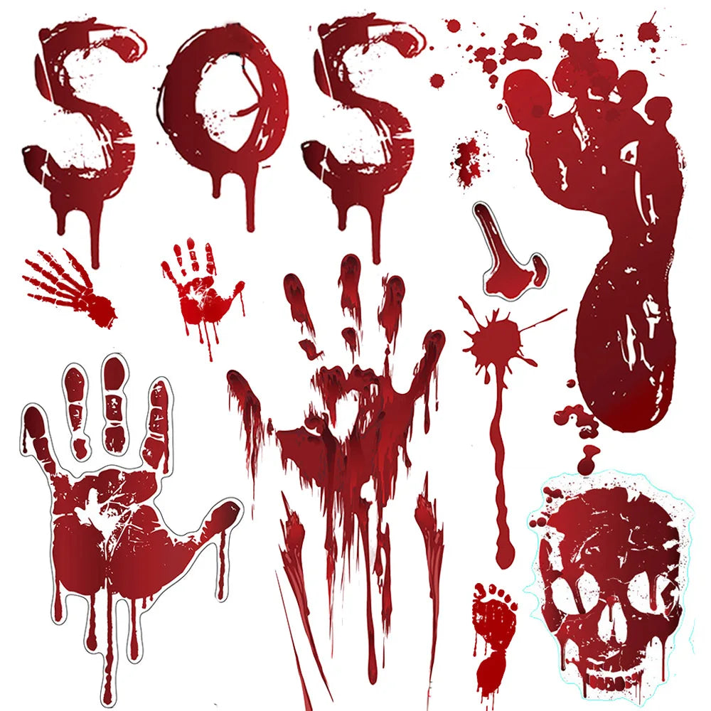 Halloween Wall Doors Windows Stickers Blood Handprint Footprint Skull