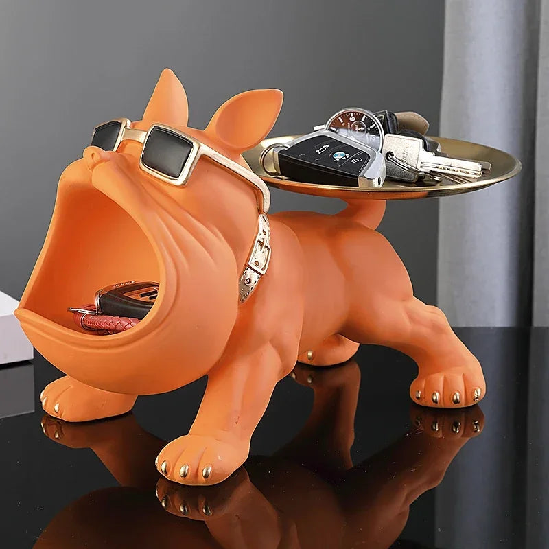 Resin Dog Statue Bulldog Statue Storage Tray Animal Decoration Resin Craft