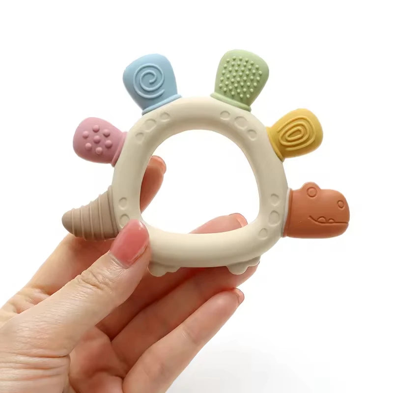 Baby Dinosaur Silicone Teething Toys BPA Free Easy Grip Infant Teether Chew