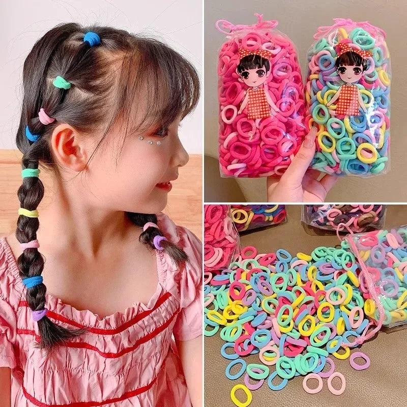 200-1000pcs Women Girls Colorful Nylon Elastic Hair Bands Ponytail Small