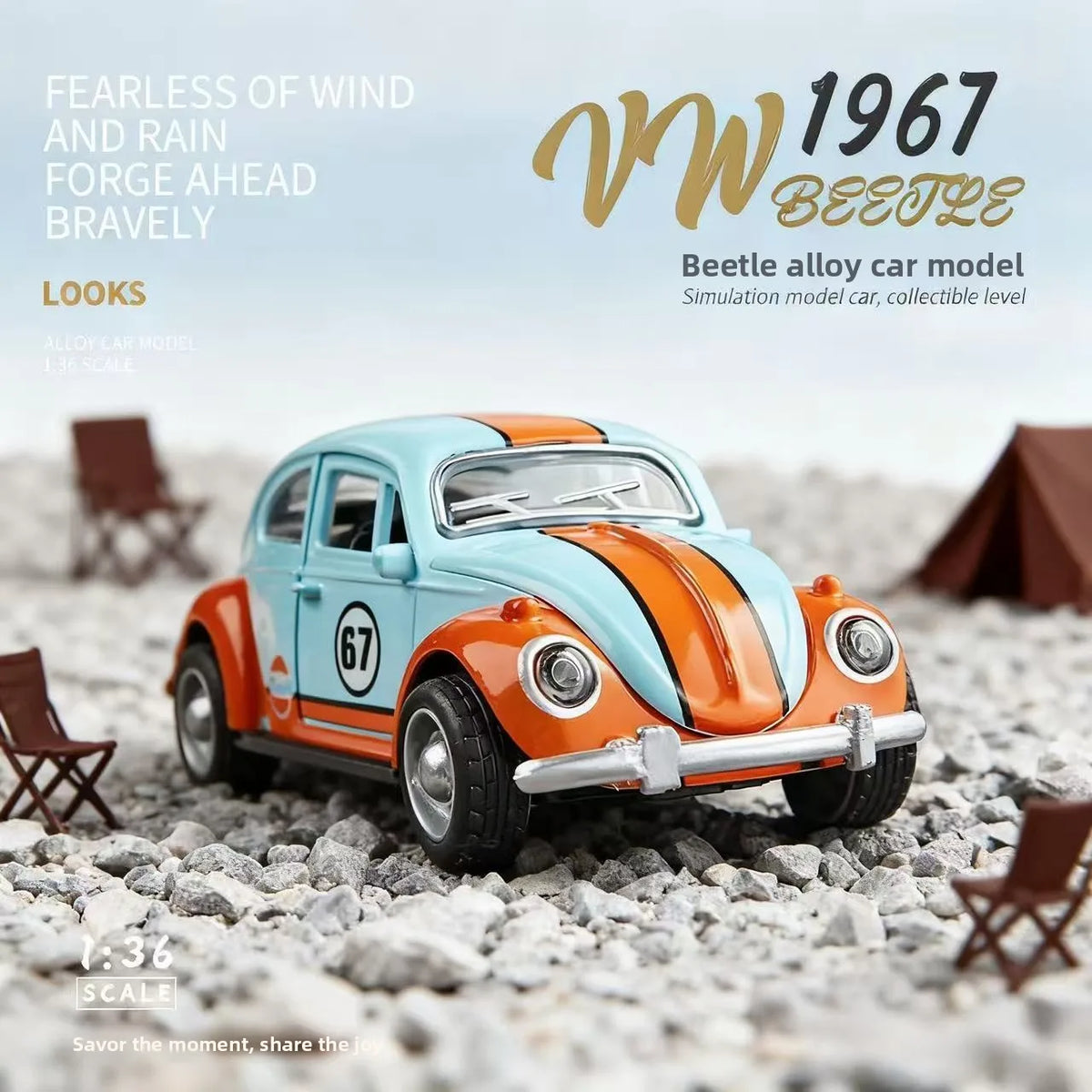 1 36 Scale Vintage Gulf Beetle Diecast Alloy Car Model Toy Kids Collectible