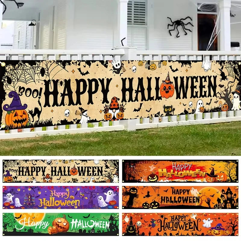 Ghost Halloween Pumpkin Banner Retro Halloween Party Signs Banner Decorations