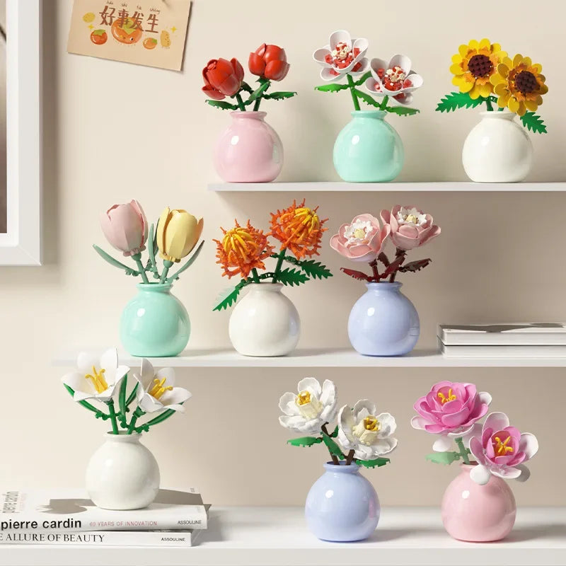 Flower Pot Plant Building Blocks Home Decoration