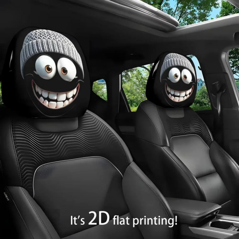 Universal Funny Emoji Meme Car Print Headrest Pillow Cover - Fun Quirky Car Headrest Accessory