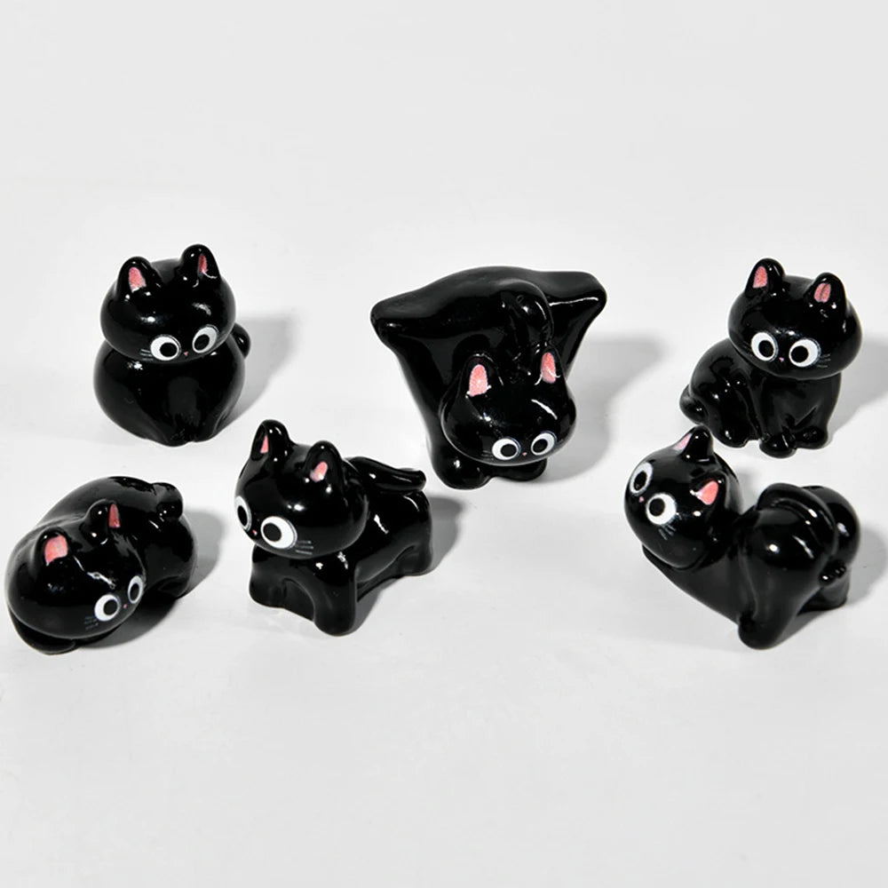 Cartoon Resin Black Cat Figurine Desktop Ornament