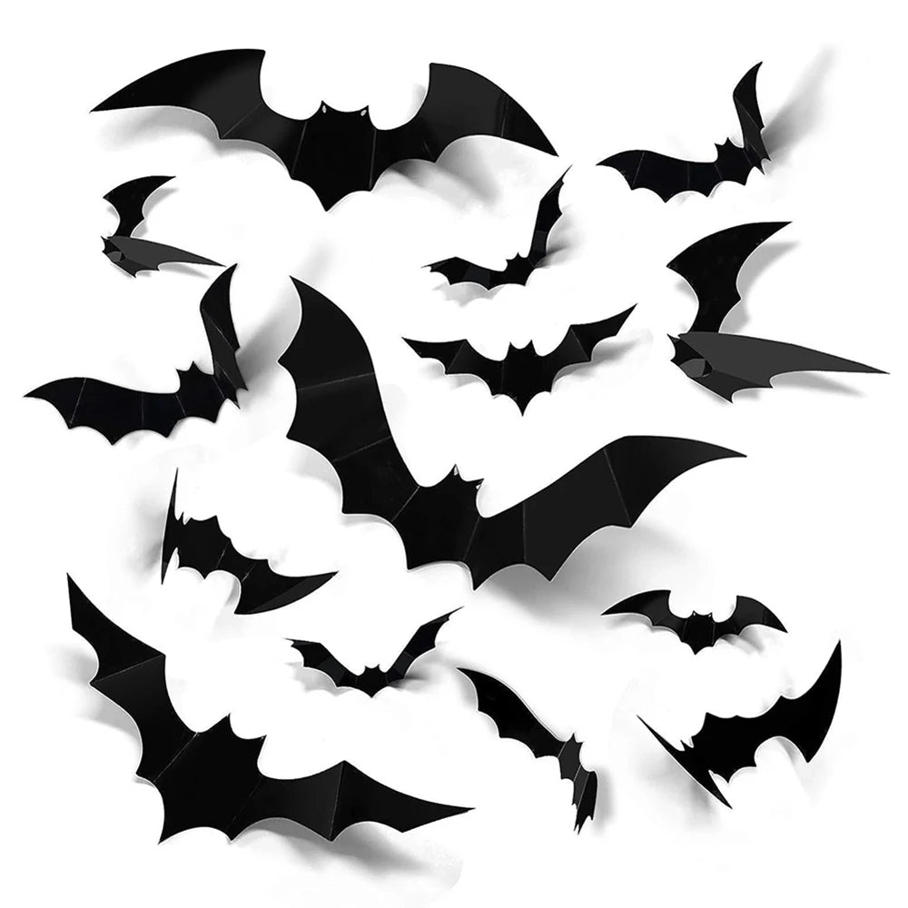 Halloween Bats Decorations 3D Pvc Bat Wall Black Bats Wall Stickers Scary