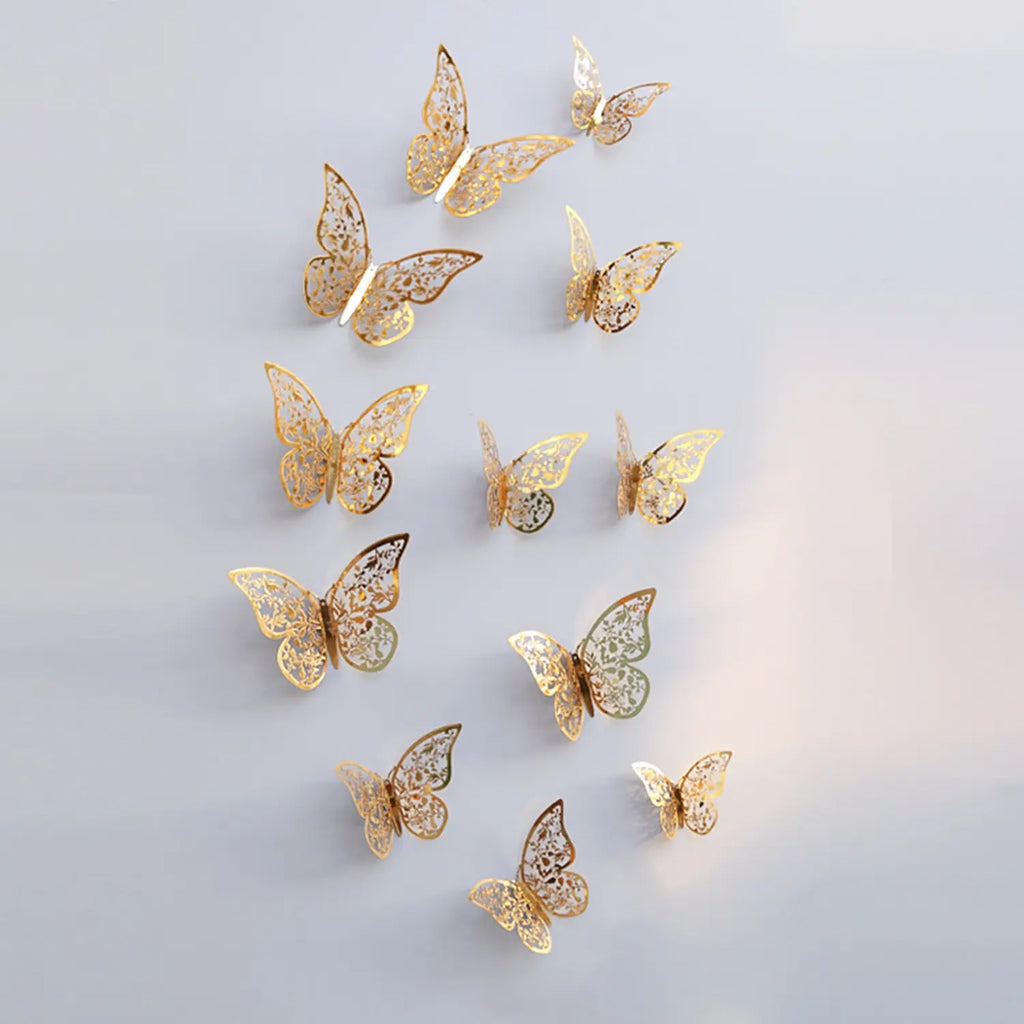 12pcs lot Metal Inspired Hollow 3D Paper Butterfly Decorations Parties