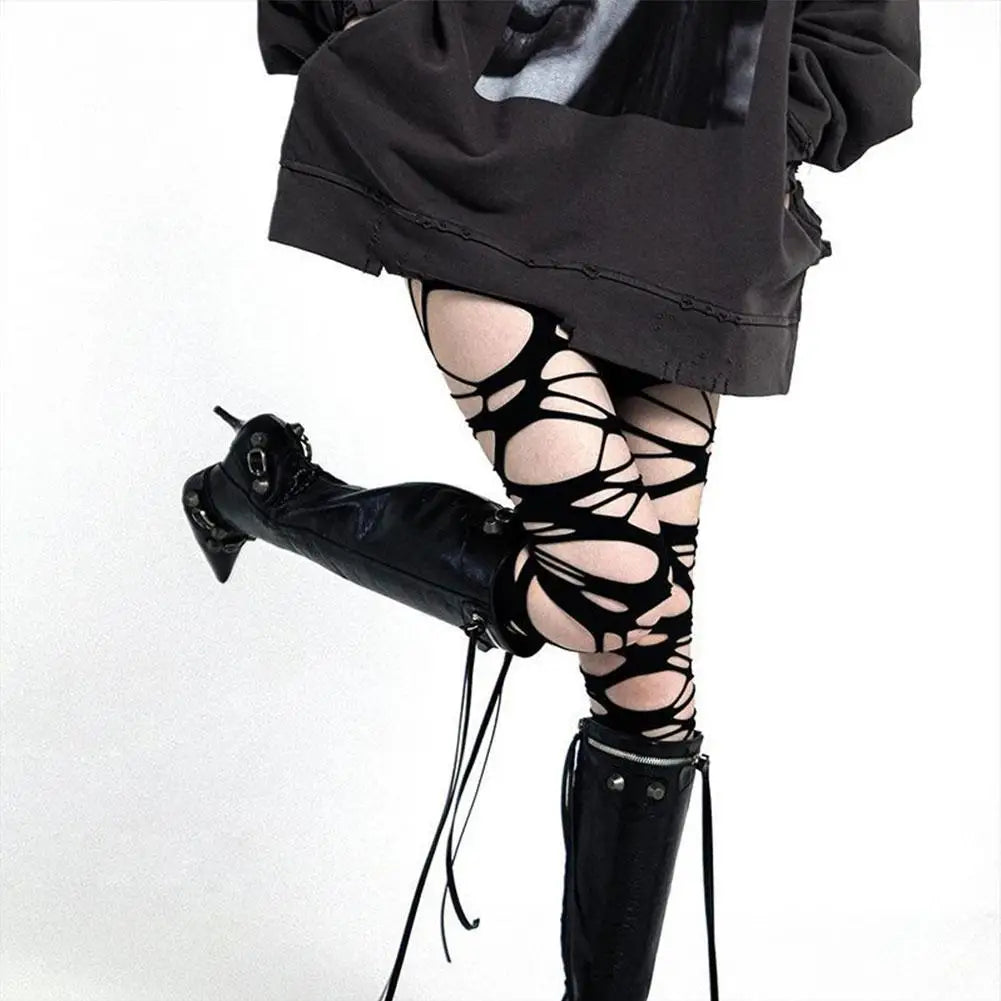 Punk Y2k Women's Ripped High Waist Stockings Tights