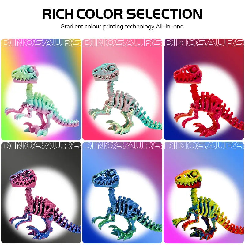 Mini 3D Printed Dinosaur Skeleton Model Movable Joints Velociraptor Decor Office