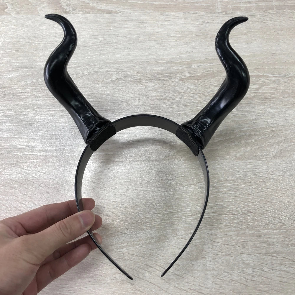 Women Black Queen Witch Demon Horns Headpiece Cosplay Animal Antelope Devil