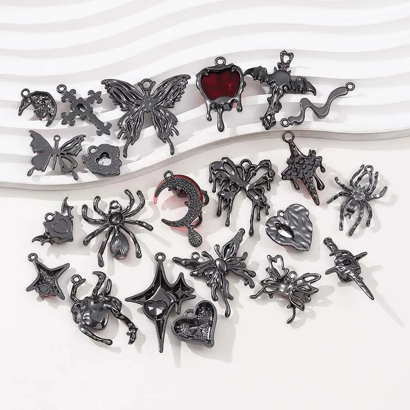 10pcs Dark Gothic Retro Black Butterfly Spider Cross