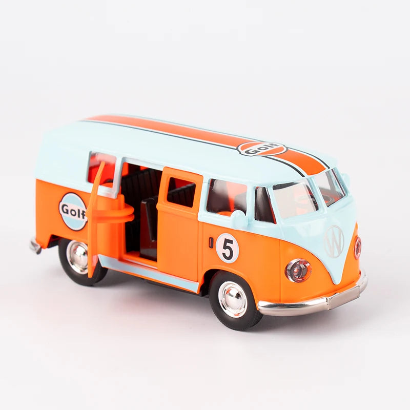 1:36 Bus Transporter Van Gulf Blue Alloy Diecast Model Volkswagen T1 Samba