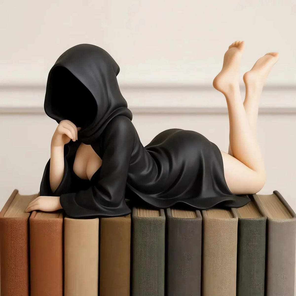 3D Mysterious Halloween Statue Gothic Black Robe Queen Figure Bookshelf Sculpture Spooky Sitting Statues Desktop Ornaments Gifts