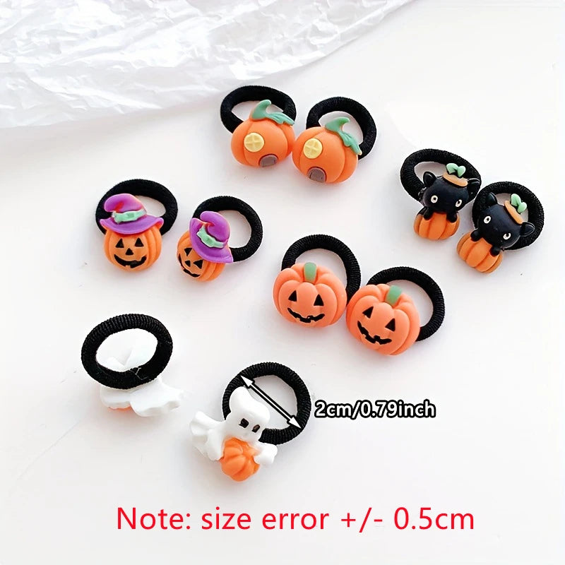 10Pcs Children's Girls Halloween Hair Ring Pumpkin