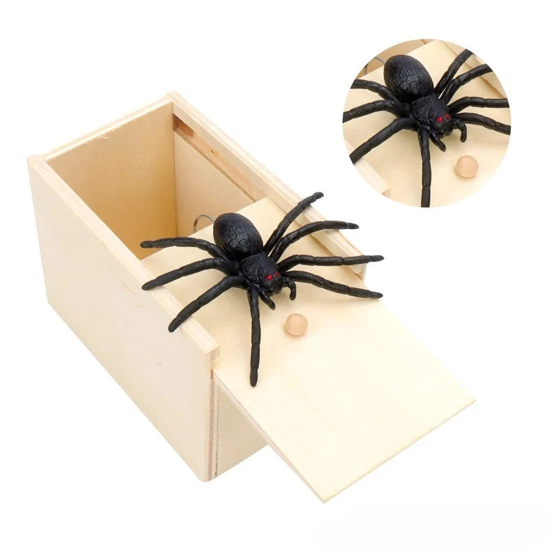 1PC New Trick Spider Funny Scare Box Wooden Hidden