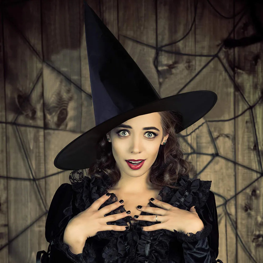 Halloween Witch Hat Black Folds Wizard Hats Women Men Masquerade Party Cosplay