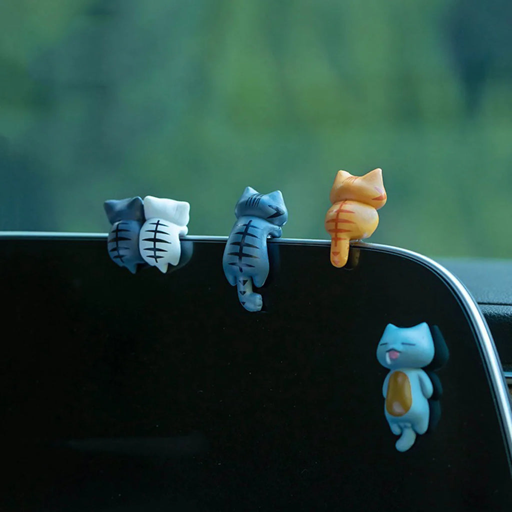 6pcs PVC Cartoon Cat Figurines Car Dashboard Plant Pots Screen Edge Decor