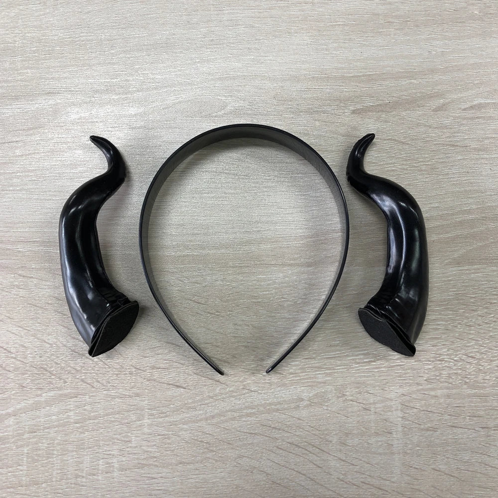 Women Black Queen Witch Demon Horns Headpiece Cosplay Animal Antelope Devil