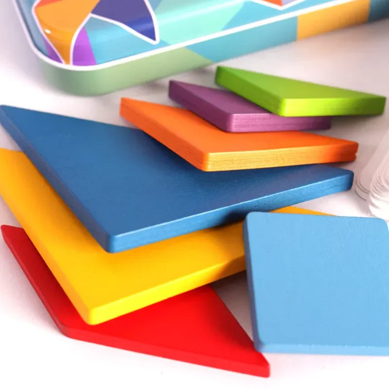 3D Wooden Pattern Animal Jigsaw Puzzle Colorful Tangram Toy Kids Montessori