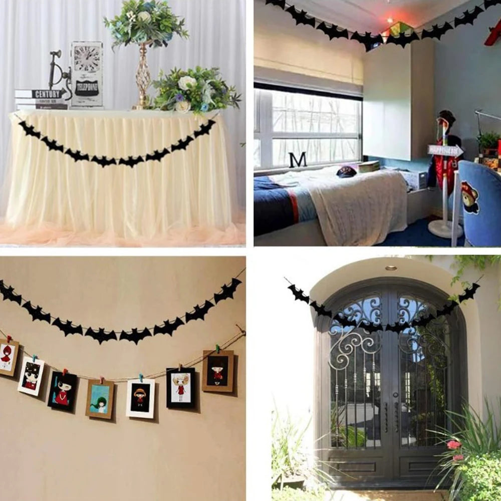 Runtowo 1set Paper Bat Banner Halloween Hanging Garland Flag Party Decor
