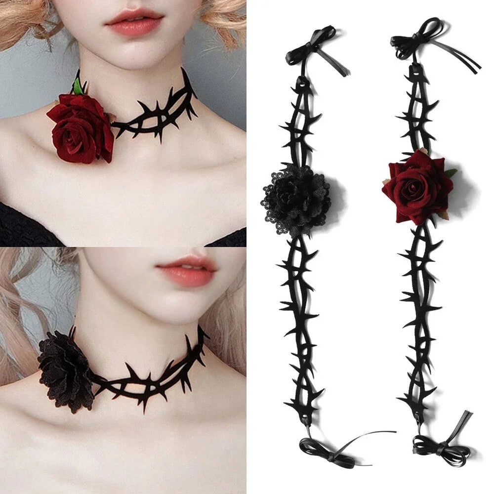 1PC Ladies Gothic Style Rose Thorn Necklaces