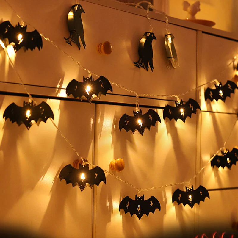 1.5m 10LED Horror Black Crow Bat LED Lights Halloween Party String Fairy Lights