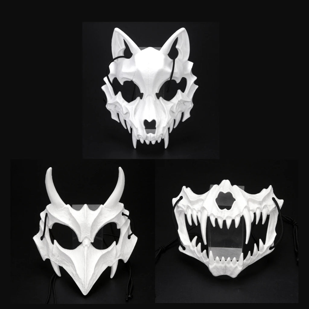 Halloween Mask Half-face Mask Cos Dragon God Fierce Tiger Night Fork Tengu