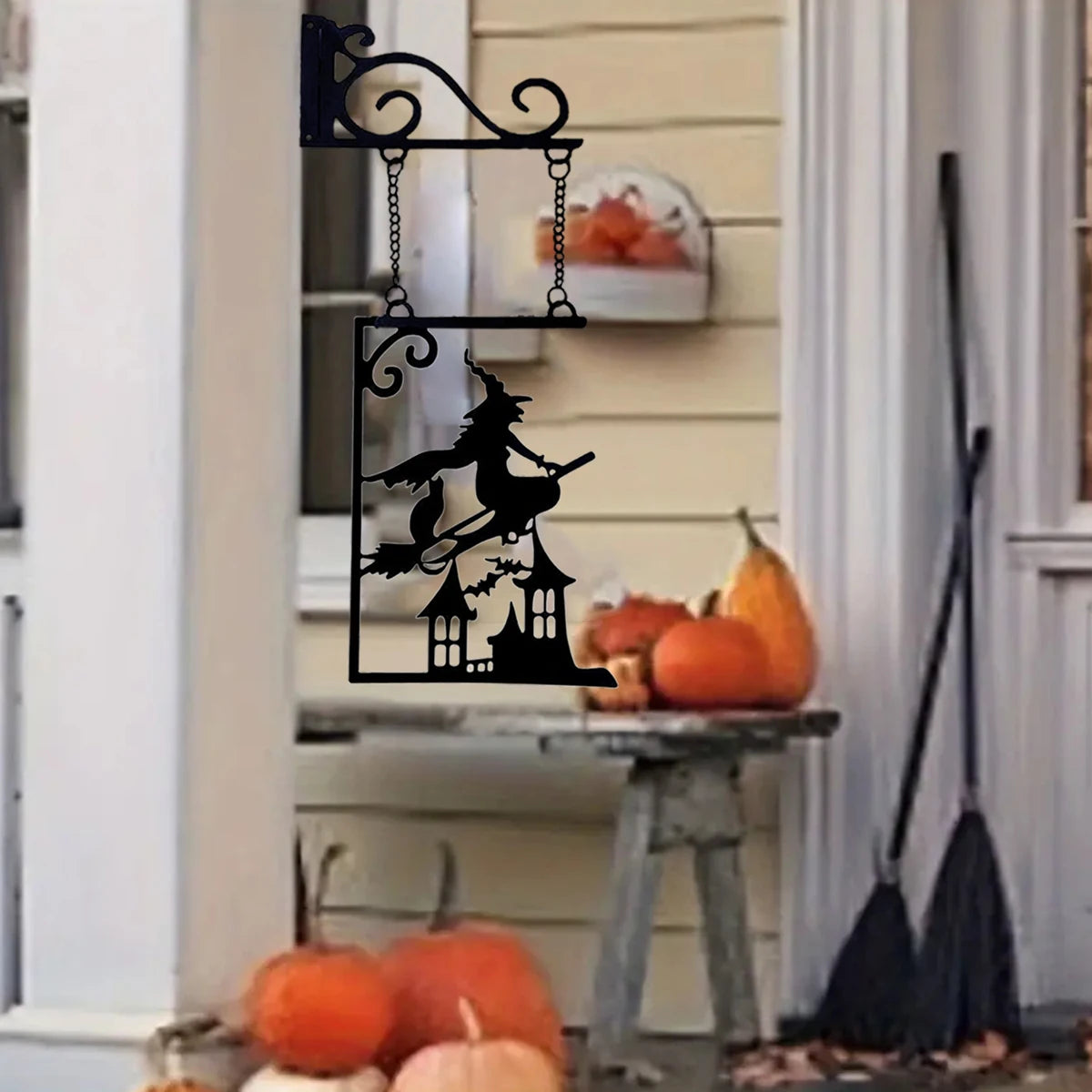 Halloween Silhouette Metal Sign Witch Yard Sign