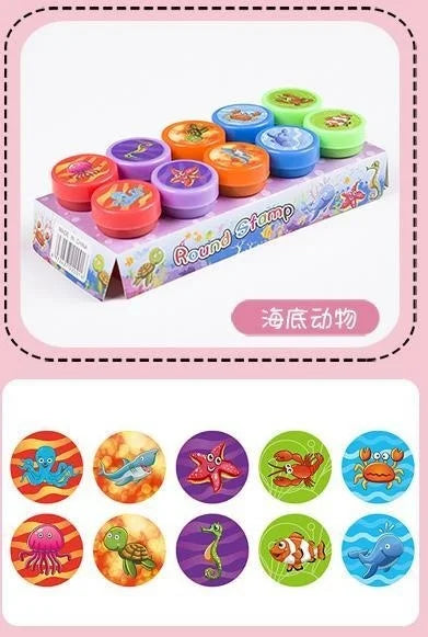 10pcs Assorted Stamps Self-ink Stamps Toy Stamps Smiley Face Seal Scrapbook