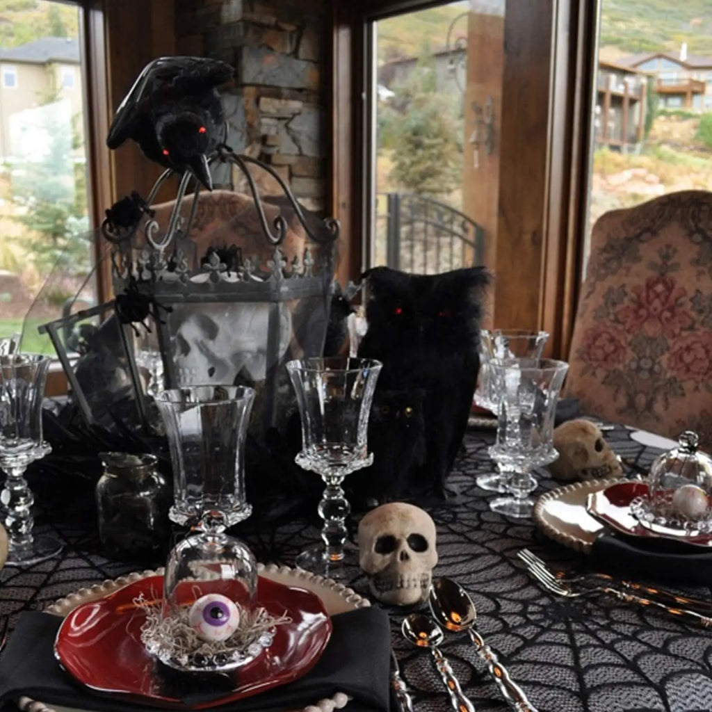 Halloween Lace Table Runner Black Spider Web Tablecloth