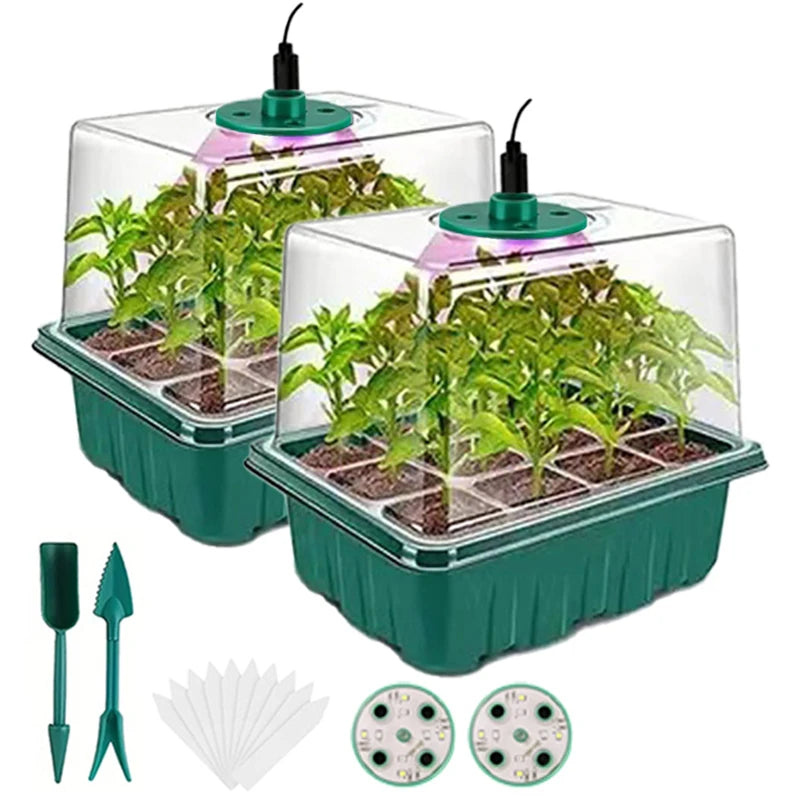 Seed Starter Tray Grow Light Humidity Dome Kit