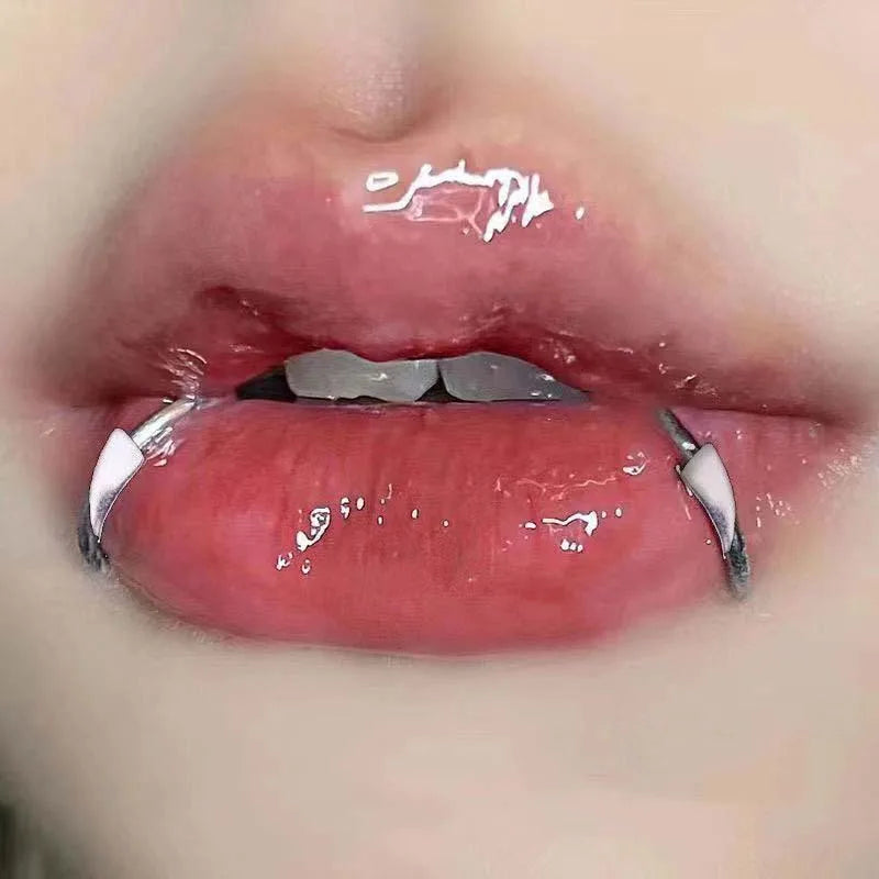 1pair Stainless Steel Sharp Teeth Fake Piercing Lip