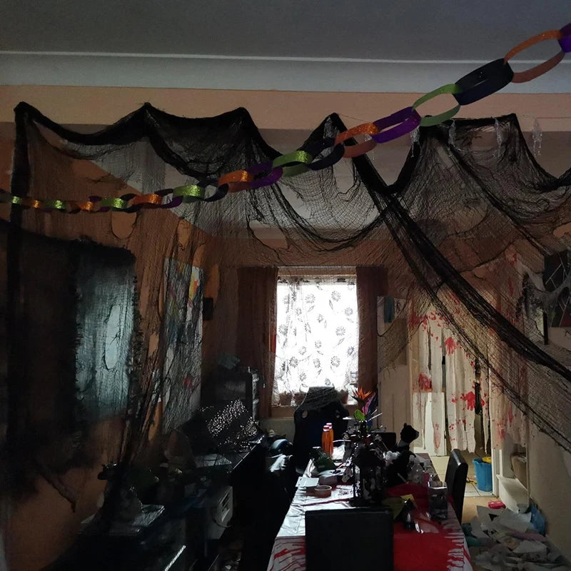 Black Halloween Gauze 72X186 Cm Creepy Cloth Black Netting Spider Web Decor
