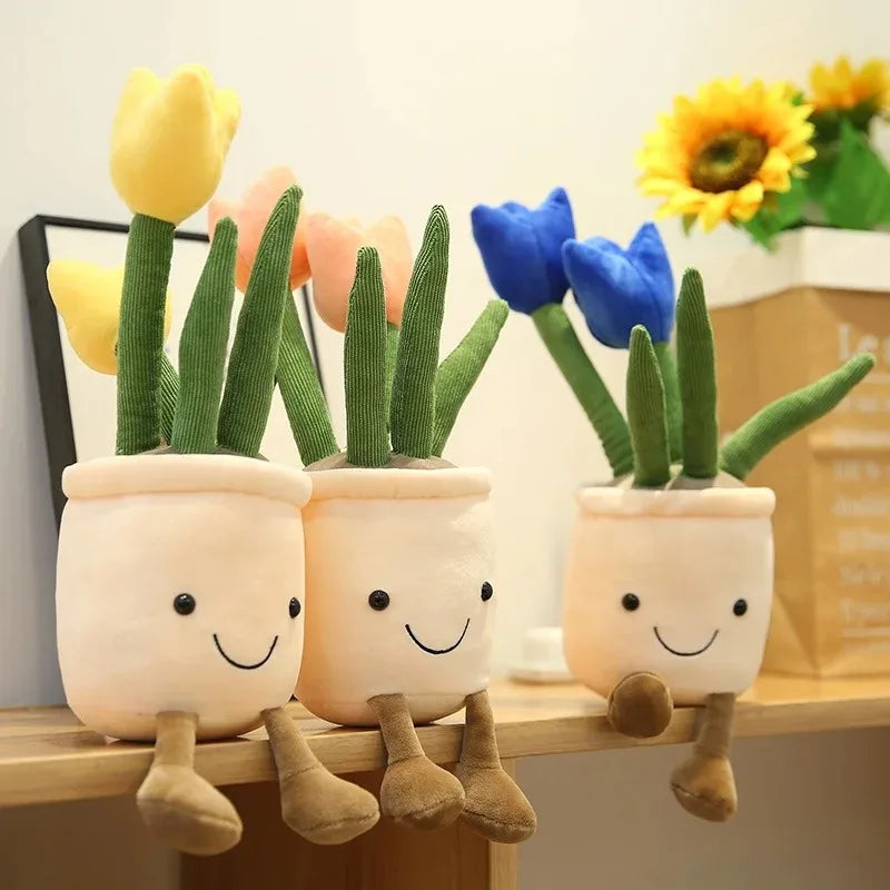 Lifelike Tulip Plant 33CM Plush Soft Stuffed Toys Potted Flower Bookshelf