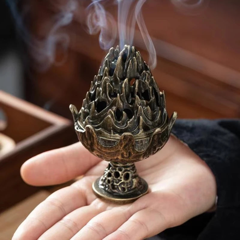 Vertical Incense Burner Mini Alloy Hollow Incense Holder Portable Tabletop