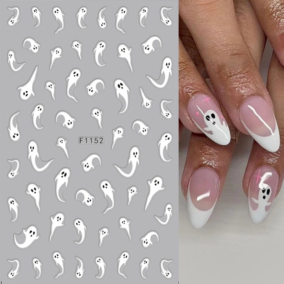 2pcs Luminous Halloween Spooky Nail Stickers Ghost