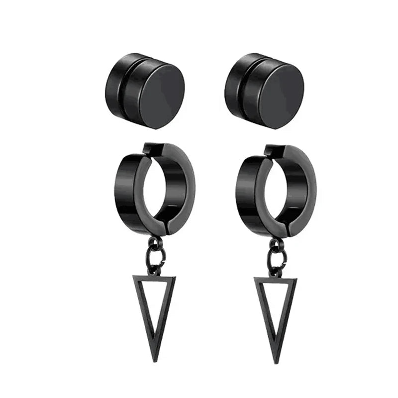 5 pairs fashionable men's punk cross pendants stainless steel magnet earrings