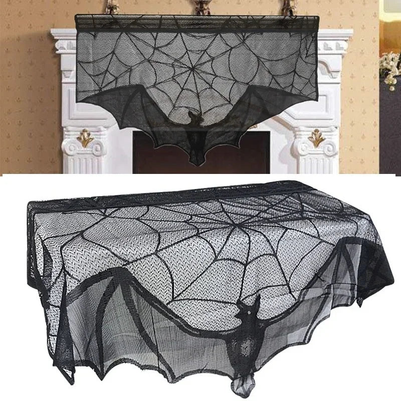 Halloween Decoration Bats Tablecloth Black Lace