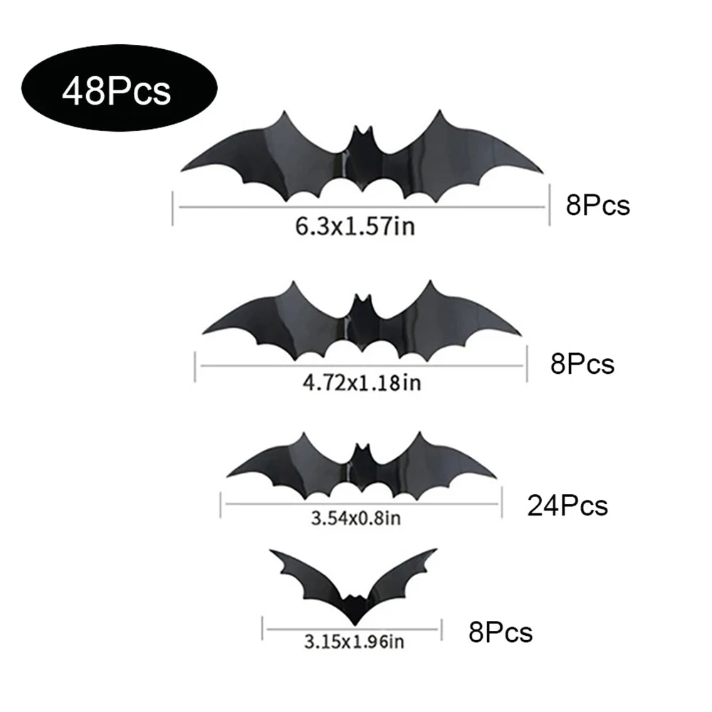 Halloween Bats Decorations 3D Pvc Bat Wall Black Bats Wall Stickers Scary