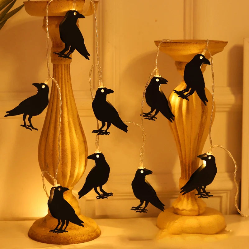 1.5m 10LED Horror Black Crow Bat LED Lights Halloween Party String Fairy Lights