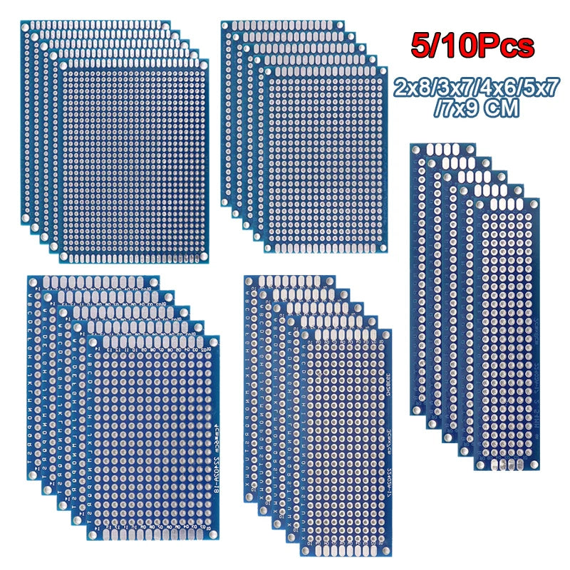 5 10PCS PCB Board Prototype Board Blue 2x8 3x7 4x6 5x7 7x9cm Double Sided