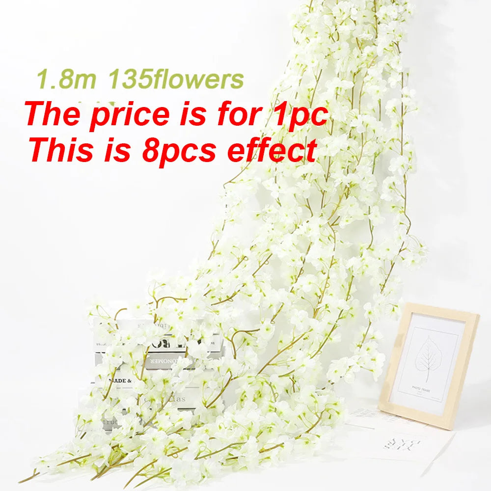 1pc 5.6ft Artificial Sakura Flowers Vine Wedding Garden Rose Arch Home Party