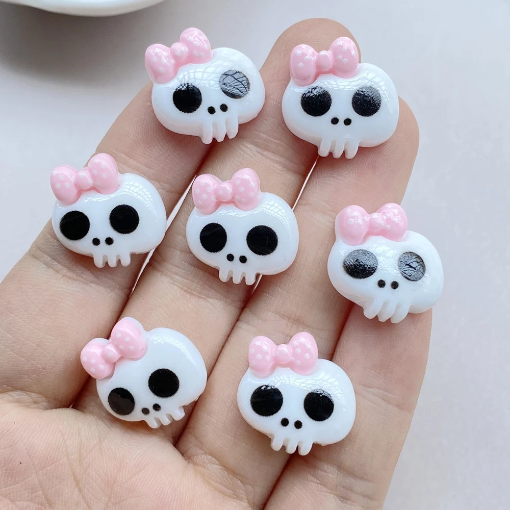 10Pcs New Cute Resin Cartoon Halloween Skull Series Flat Back Scrapbooking DIY Jewelry Craft Decoration Accessories