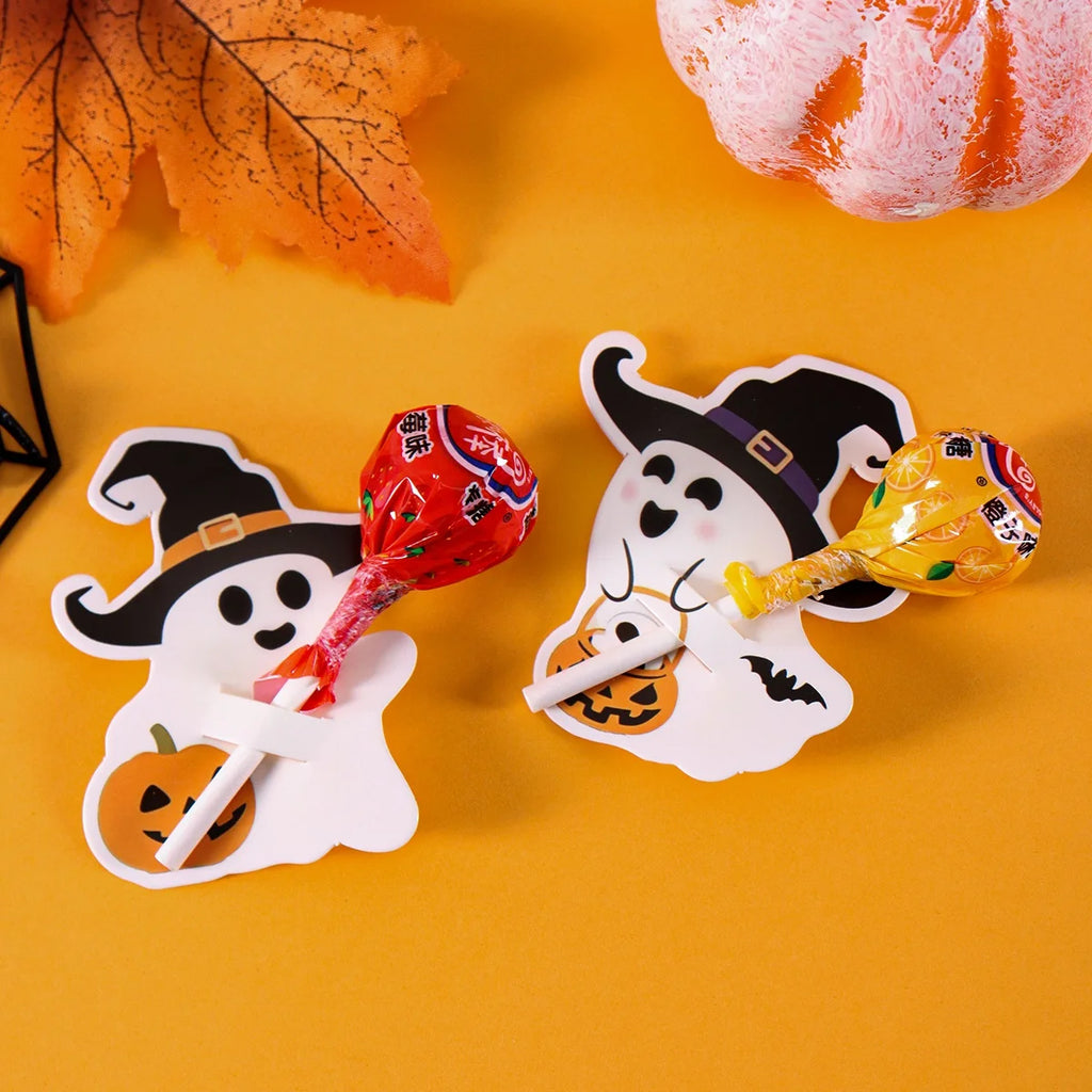 48pcs Halloween Lollipop Holder Cards Cute Pumpkin Ghost