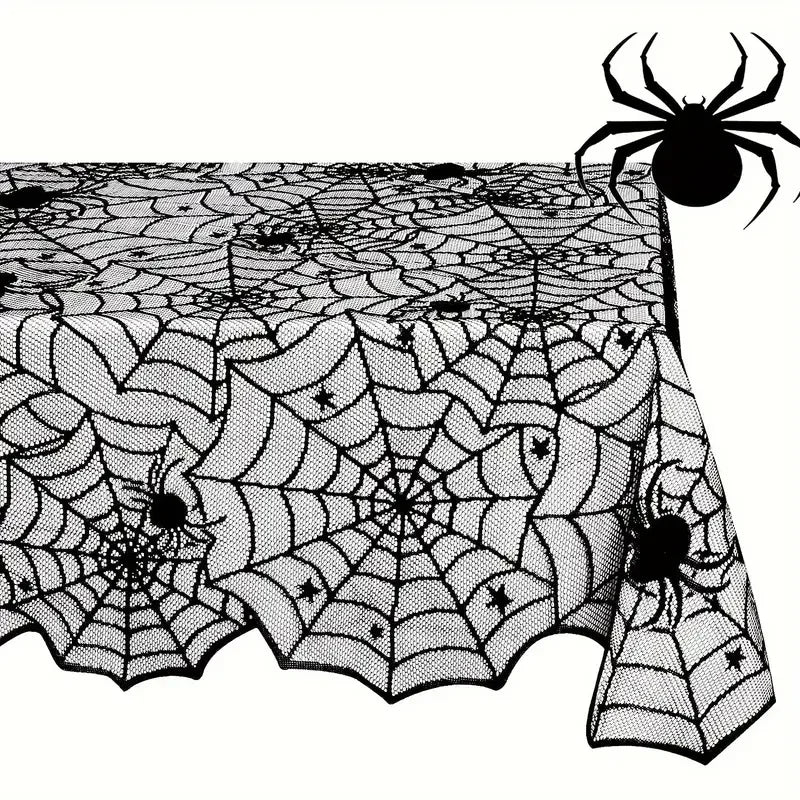 Halloween Lace Table Runner Black Spider Web Tablecloth