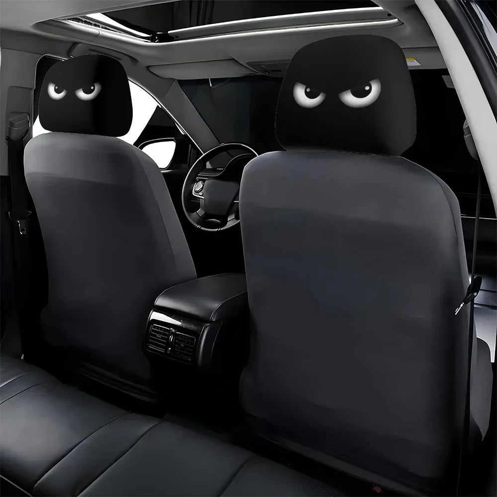 2PCS Funny Slanted Eyes Cartoon Print Car Headrest Halloween Christmas Holiday