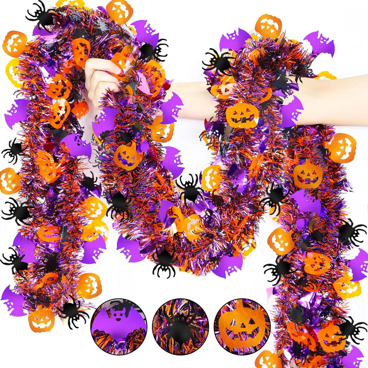 2m Halloween Tinsel Garland Pumpkin Spider Bat Shiny Metallic Twist Garland