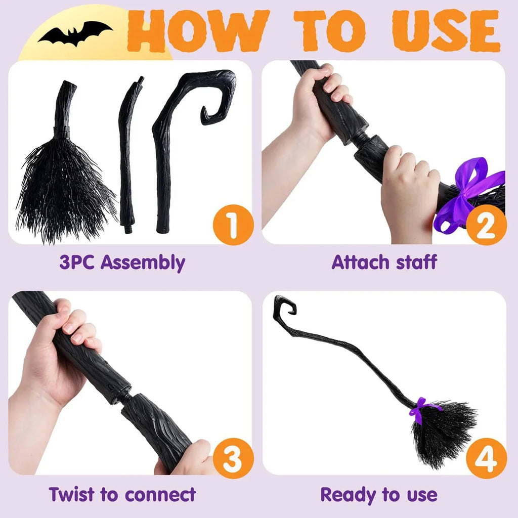 Halloween Witch Broom Decorations Magic Plastic Scary Prop Cosplay Party